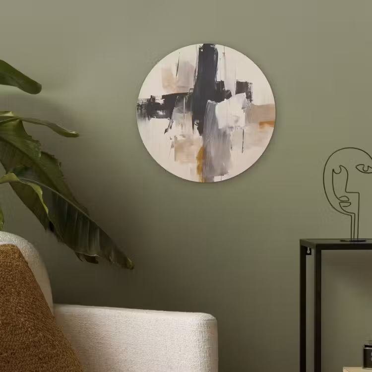 Penseelstreken - Ruw - Abstract - Beige Akoestische PET Vilt - Rond klein -sfeer2