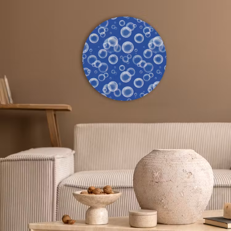Bubbels - Patroon - Blauw Akoestische PET Vilt - Rond klein -sfeer1