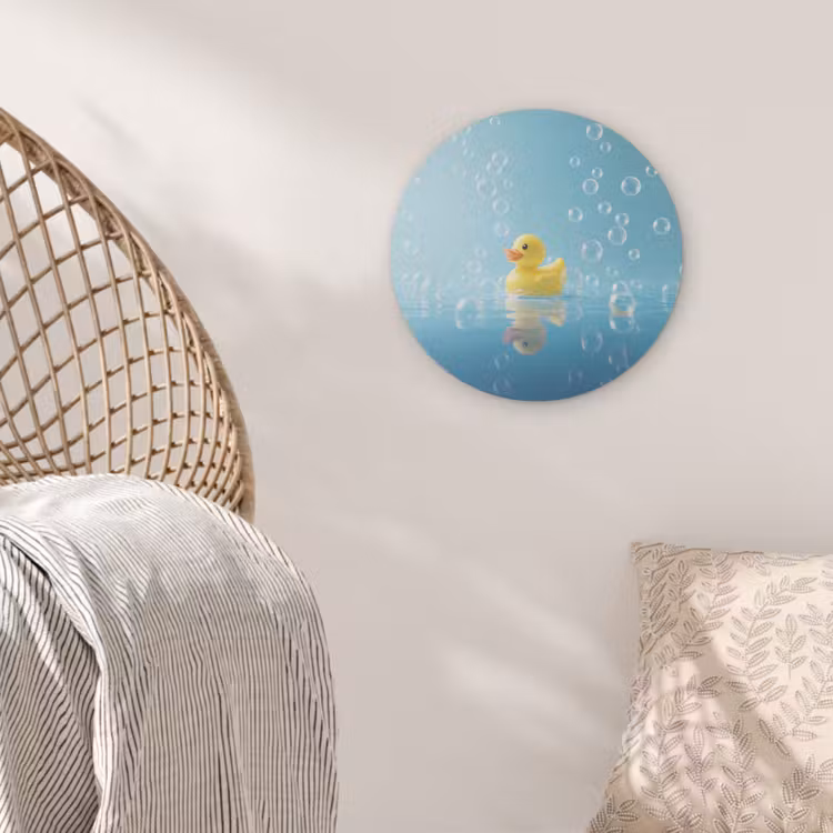 Bubbels - Badeend - Geel Akoestische PET Vilt - Rond klein -sfeer4