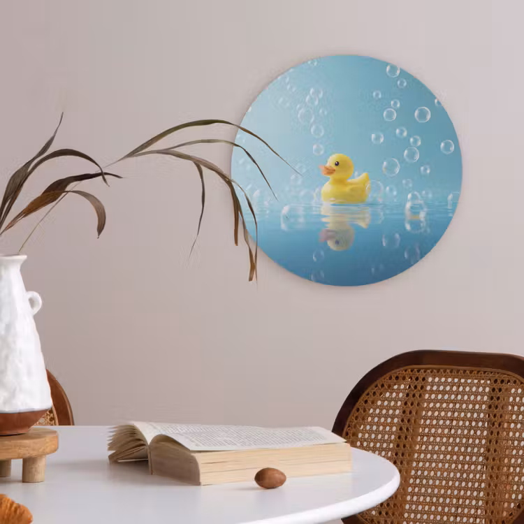 Bubbels - Badeend - Geel Akoestische PET Vilt - Rond klein -sfeer3