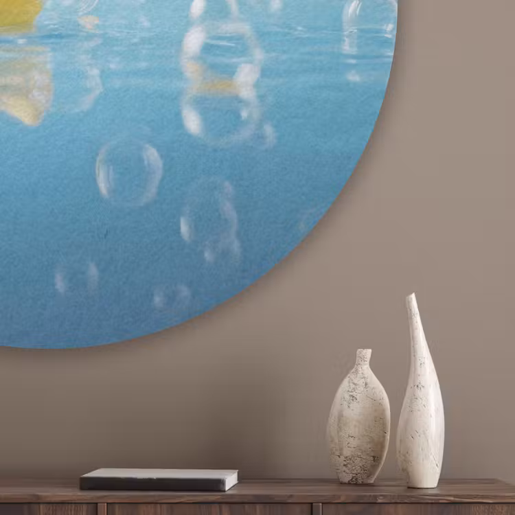 Bubbels - Badeend - Geel Akoestische PET Vilt - Rond klein -sfeer5_closeup