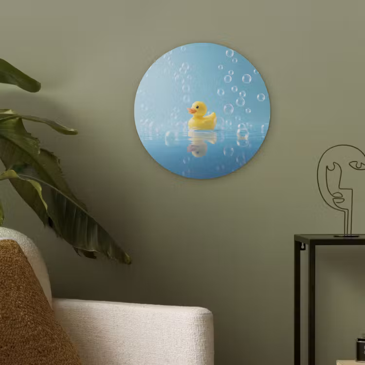 Bubbels - Badeend - Geel Akoestische PET Vilt - Rond klein -sfeer2