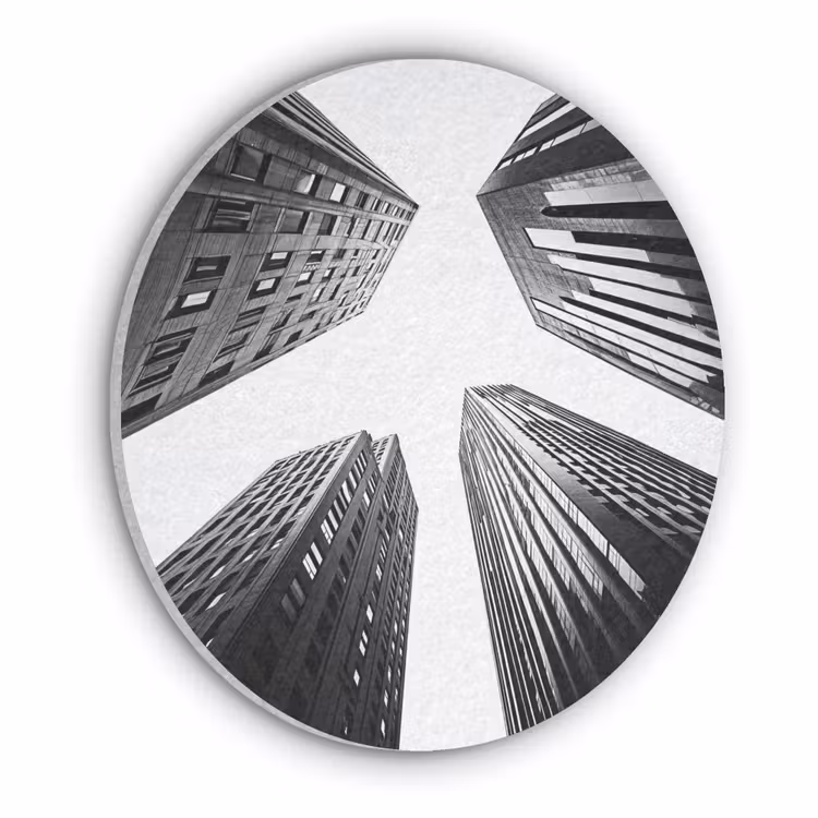 Gebouwen - Lucht - Zwart Akoestische PET Vilt - Rond klein -3d