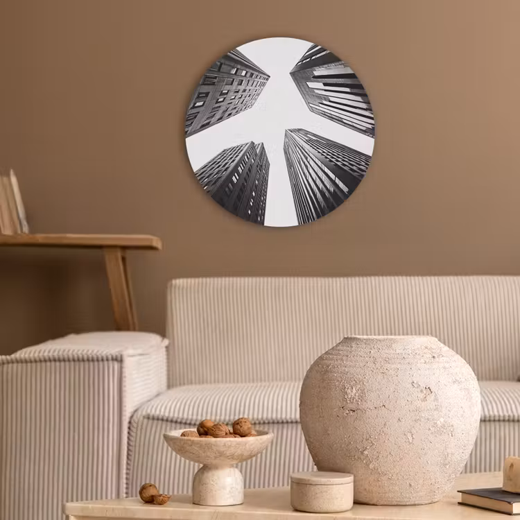 Gebouwen - Lucht - Zwart Akoestische PET Vilt - Rond klein -sfeer1