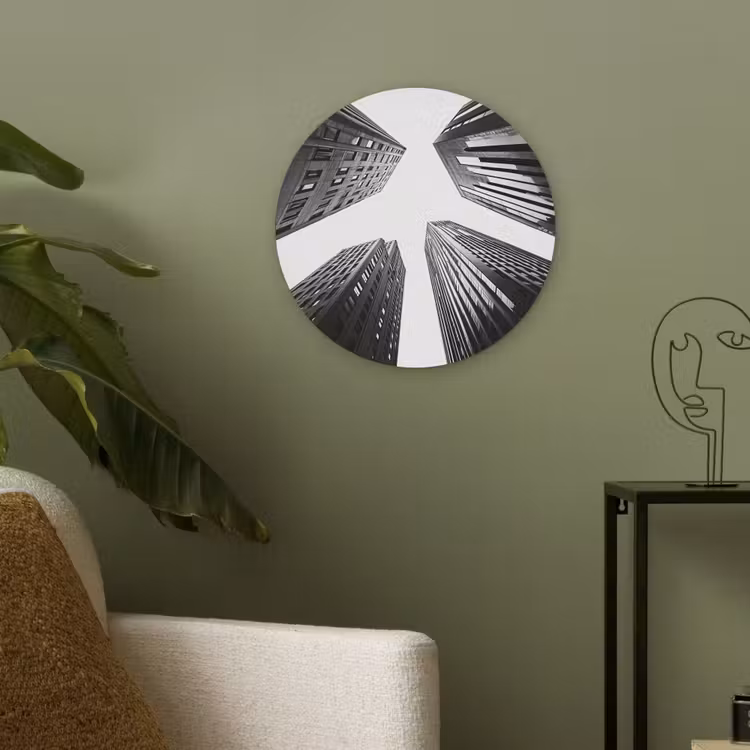Gebouwen - Lucht - Zwart Akoestische PET Vilt - Rond klein -sfeer2