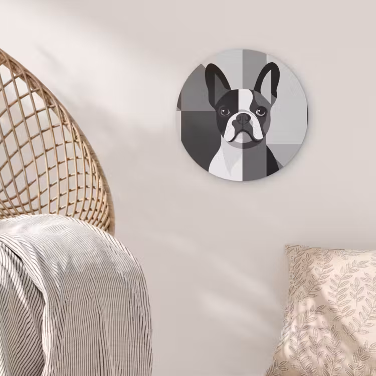 Buldog - Zwart - Abstract - Vlakken Akoestische PET Vilt - Rond klein -sfeer4
