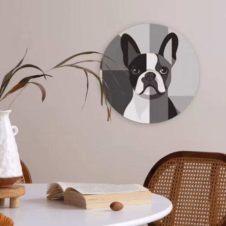 Buldog - Zwart - Abstract - Vlakken Akoestische PET Vilt - Rond klein -sfeer3