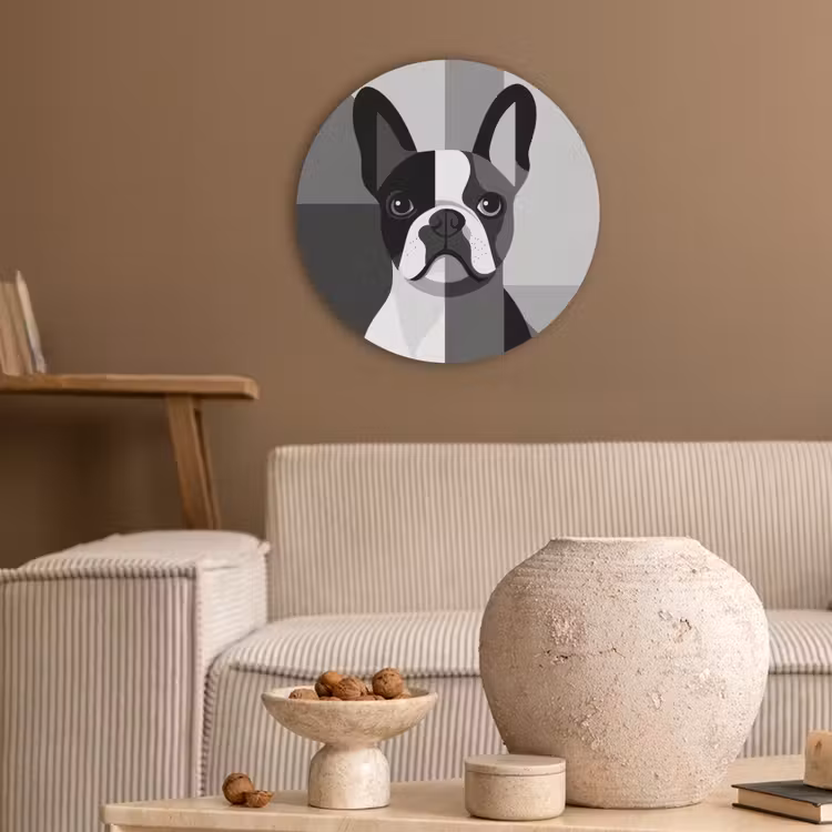 Buldog - Zwart - Abstract - Vlakken Akoestische PET Vilt - Rond klein -sfeer1