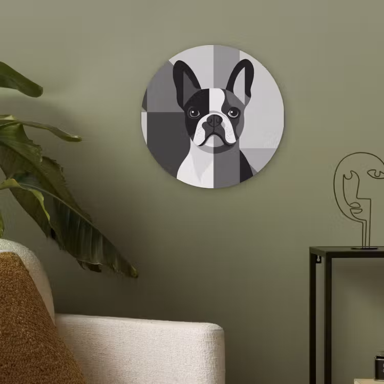 Buldog - Zwart - Abstract - Vlakken Akoestische PET Vilt - Rond klein -sfeer2