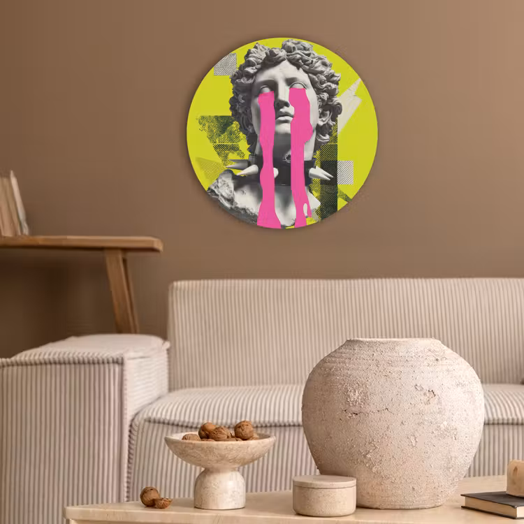 Buste - Verf - Geel Akoestische PET Vilt - Rond klein -sfeer1
