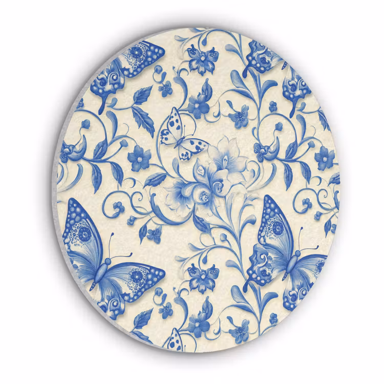 Vlinders - Bloemen - Blauw - Botanisch Akoestische PET Vilt - Rond klein 838 -3d