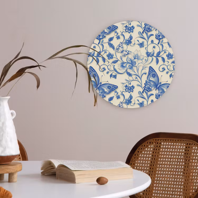 Vlinders - Bloemen - Blauw - Botanisch Akoestische PET Vilt - Rond klein 838 -sfeer3