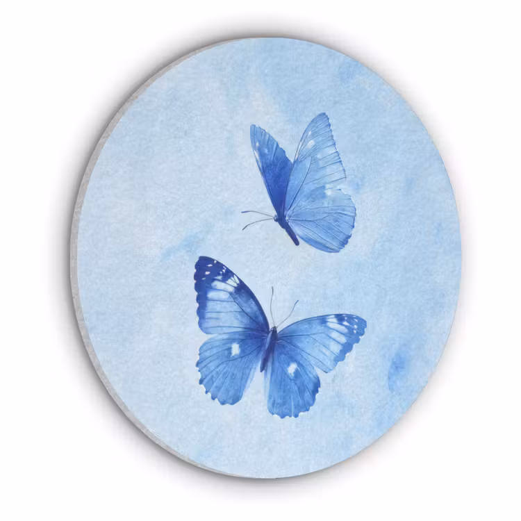 Vlinders - Sierlijk - Blauw Akoestische PET Vilt - Rond klein -3d