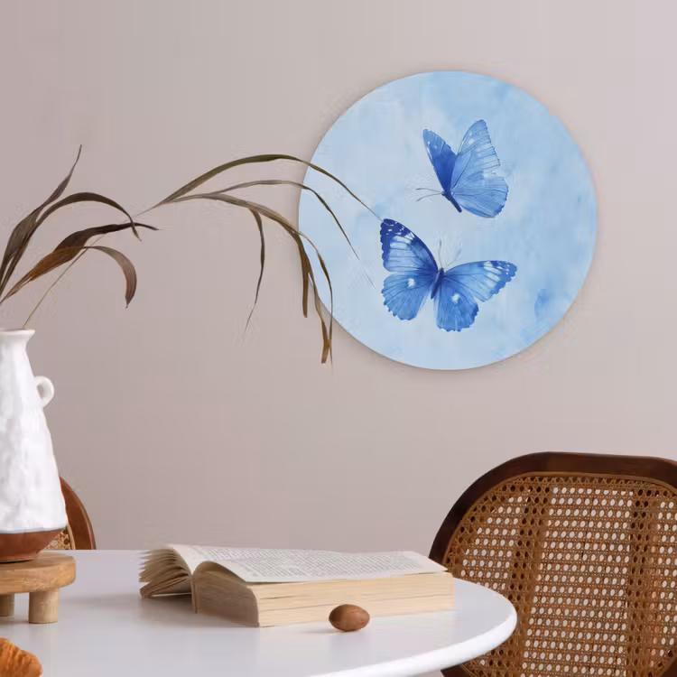 Vlinders - Sierlijk - Blauw Akoestische PET Vilt - Rond klein -sfeer3
