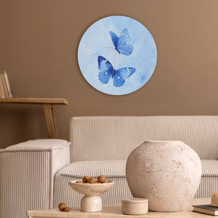 Vlinders - Sierlijk - Blauw Akoestische PET Vilt - Rond klein -sfeer1