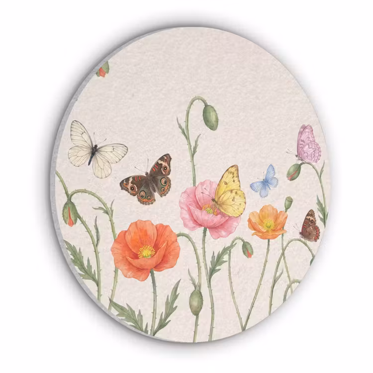 Vlinders - Klaprozen - Illustratie - Kleurrijk Akoestische PET Vilt - Rond klein -3d