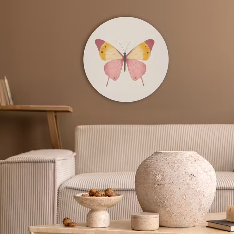 Vlinder - Illustratie - Roze Akoestische PET Vilt - Rond klein -sfeer1