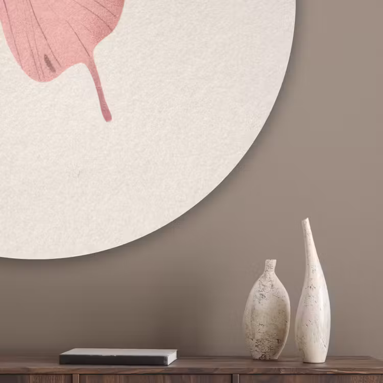 Vlinder - Illustratie - Roze Akoestische PET Vilt - Rond klein -sfeer5_closeup