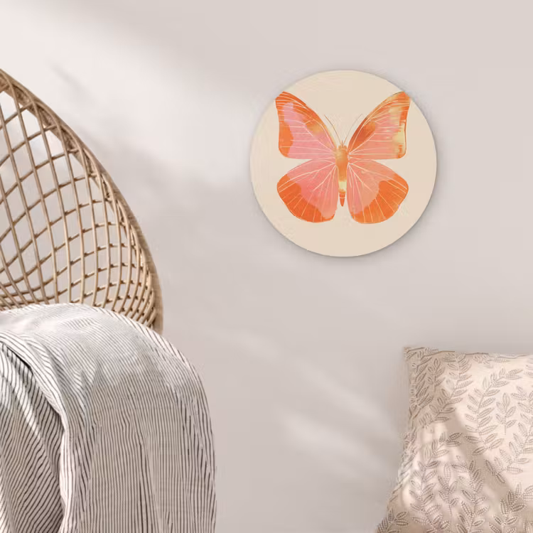 Vlinder - Minimalistisch - Roze Akoestische PET Vilt - Rond klein -sfeer4