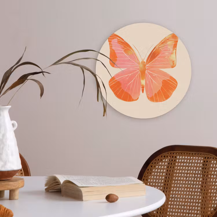 Vlinder - Minimalistisch - Roze Akoestische PET Vilt - Rond klein -sfeer3