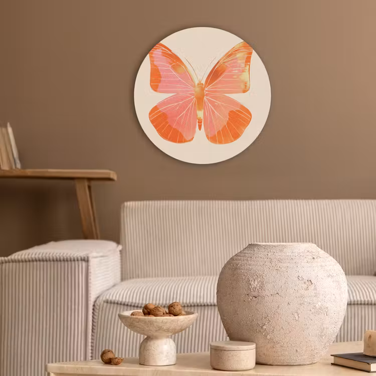 Vlinder - Minimalistisch - Roze Akoestische PET Vilt - Rond klein -sfeer1