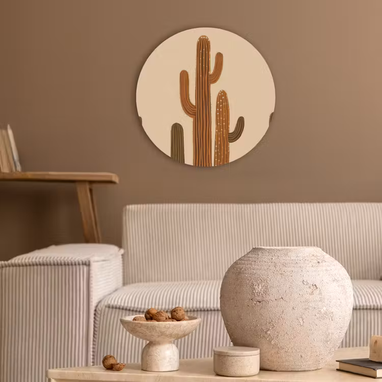 Cactus - Woestijn - Zand - Bruin Akoestische PET Vilt - Rond klein -sfeer1