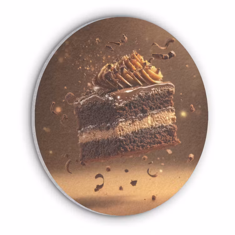 Taart - Chocolade - Eten - Brownie Akoestische PET Vilt - Rond klein -3d