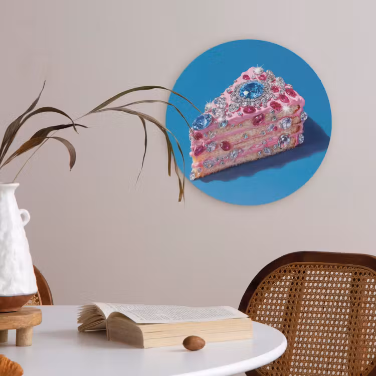 Taart - Edelstenen - Glitters - Roze Akoestische PET Vilt - Rond klein -sfeer3