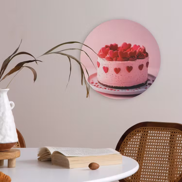 Taart - Hart - Roze Akoestische PET Vilt - Rond klein -sfeer3