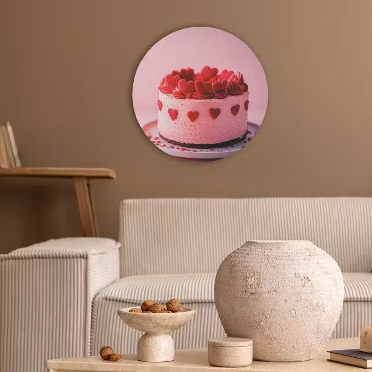 Taart - Hart - Roze Akoestische PET Vilt - Rond klein -sfeer1
