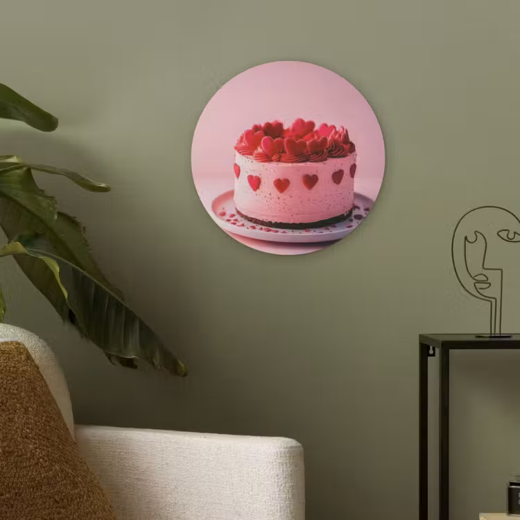 Taart - Hart - Roze Akoestische PET Vilt - Rond klein -sfeer2