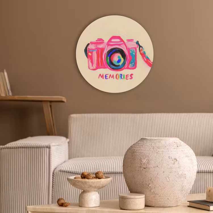 Camera - Memories - Roze - Geschilderd Akoestische PET Vilt - Rond klein -sfeer1