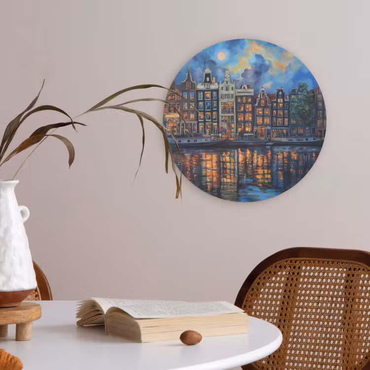 Grachten Amsterdam - Huizen - Stad - Kleurrijk Akoestische PET Vilt - Rond klein -sfeer3