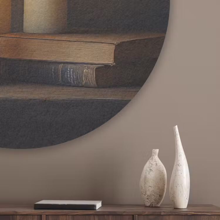 Kaarsen - Stilleven - Rustiek - Boeken Akoestische PET Vilt - Rond klein -sfeer5_closeup