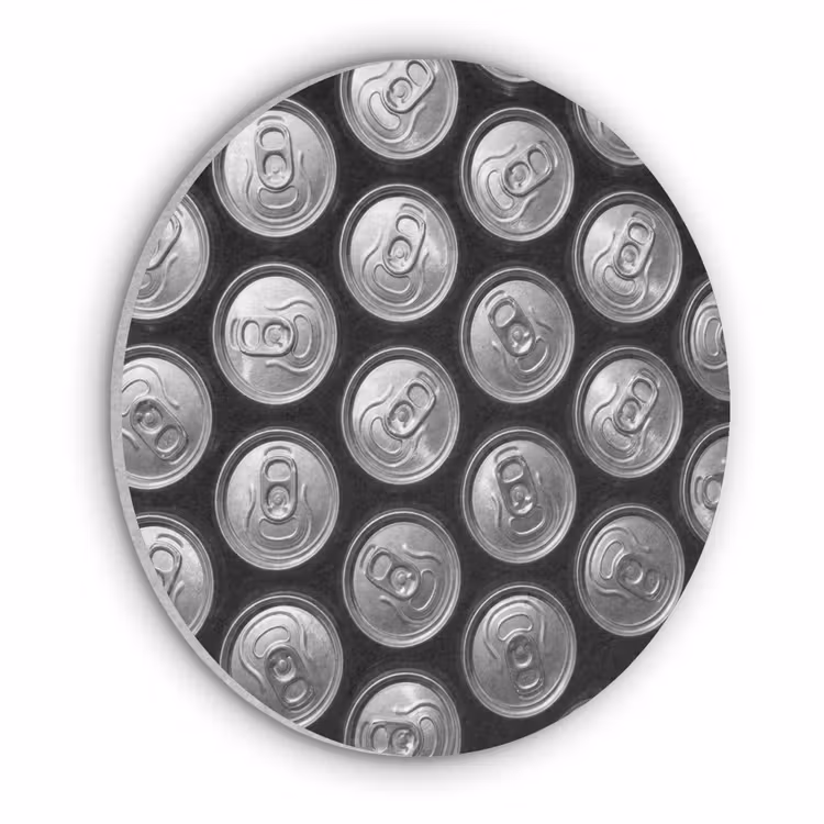 Blikjes - Aluminium - Patroon - Industrieel - Zilver Akoestische PET Vilt - Rond klein -3d
