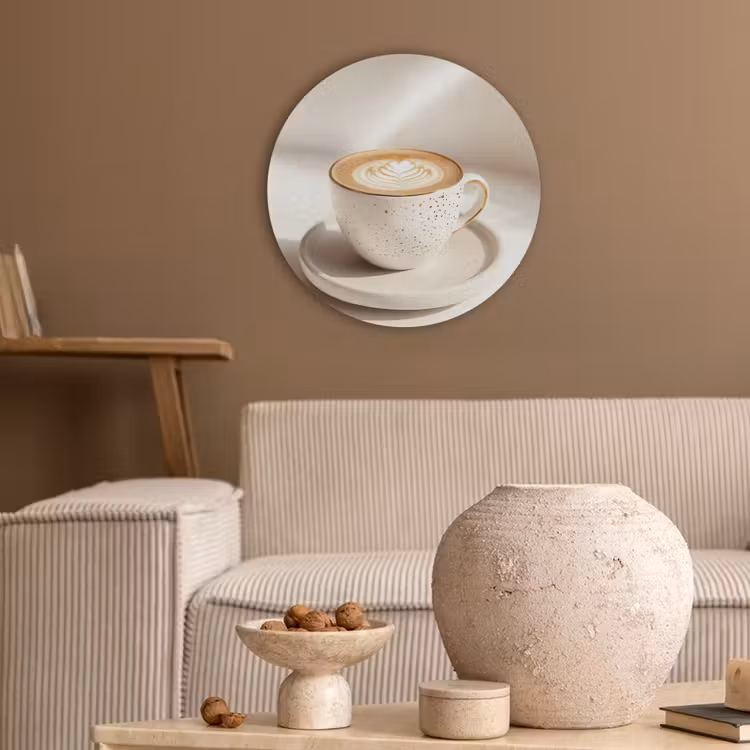 Cappuccino - Schuim - Schotel - Beige Akoestische PET Vilt - Rond klein -sfeer1