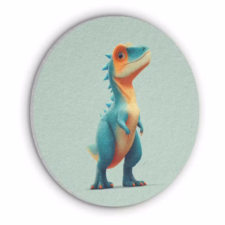 Cartoon - Dino - Oranje - Stekels Akoestische PET Vilt - Rond klein -3d
