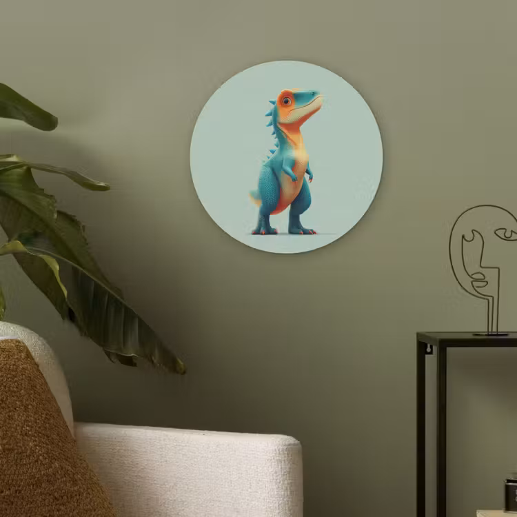 Cartoon - Dino - Oranje - Stekels Akoestische PET Vilt - Rond klein -sfeer2