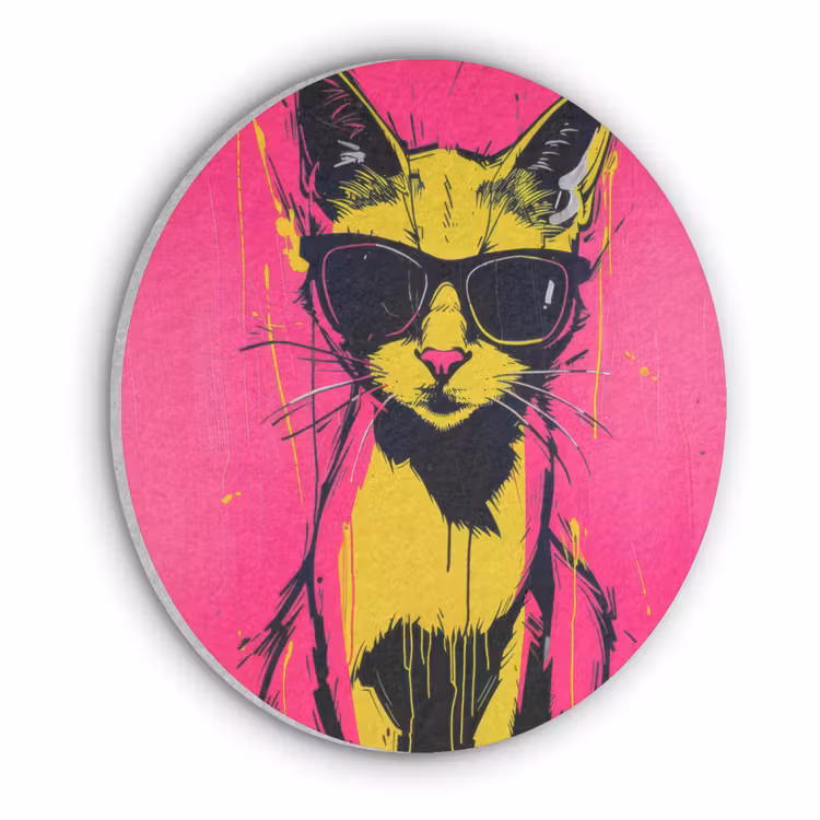 Kat - Art - Zonnebril - Roze Akoestische PET Vilt - Rond klein -3d