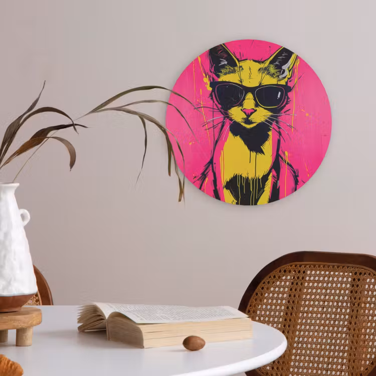 Kat - Art - Zonnebril - Roze Akoestische PET Vilt - Rond klein -sfeer3