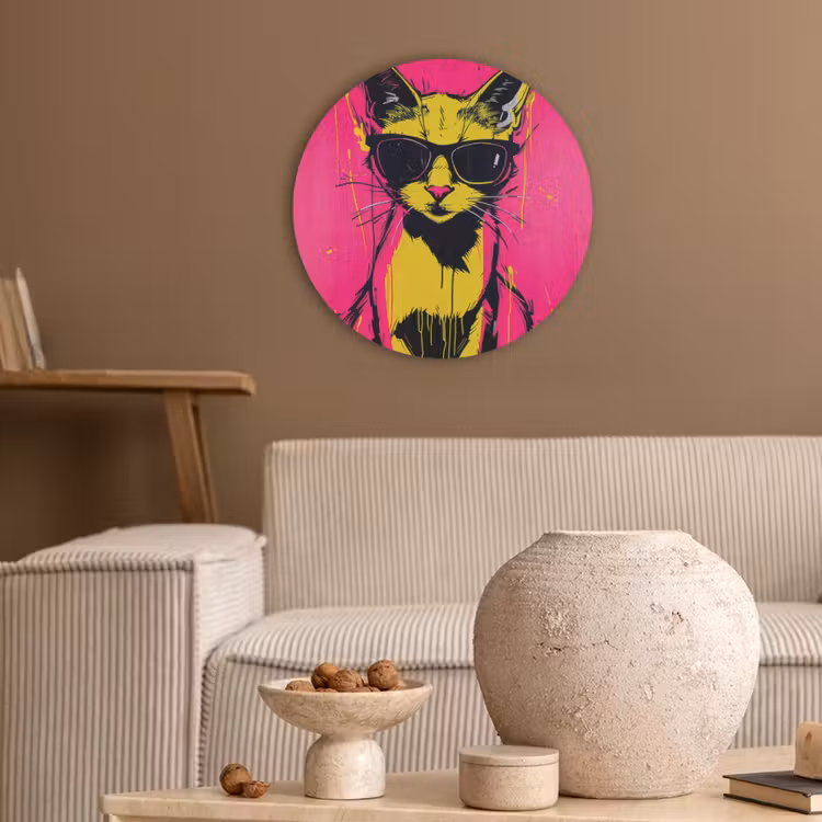 Kat - Art - Zonnebril - Roze Akoestische PET Vilt - Rond klein -sfeer1