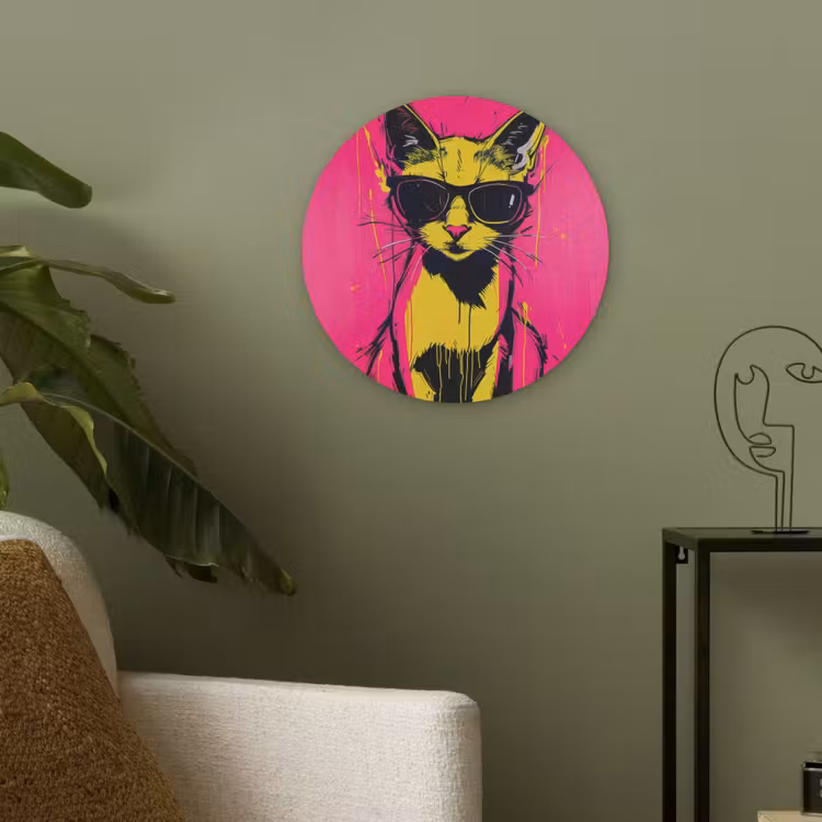 Kat - Art - Zonnebril - Roze Akoestische PET Vilt - Rond klein -sfeer2