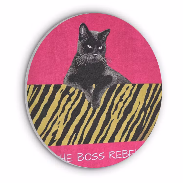 Kat - Baas - Roze - Tijgerprint Akoestische PET Vilt - Rond klein -3d