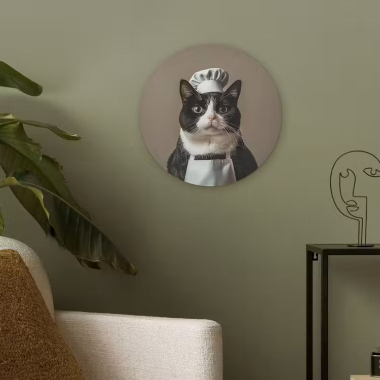 Kat - Kokskleding - Zwart - Wit Akoestische PET Vilt - Rond klein -sfeer2