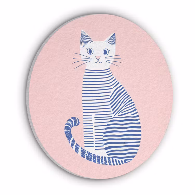 Kat - Illustratie - Minimalistisch - Roze Akoestische PET Vilt - Rond klein -3d