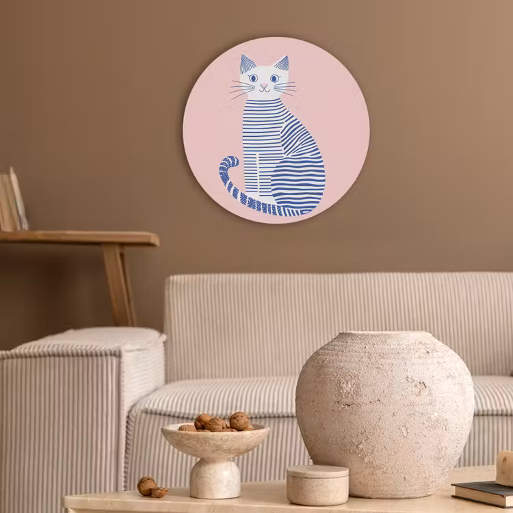 Kat - Illustratie - Minimalistisch - Roze Akoestische PET Vilt - Rond klein -sfeer1