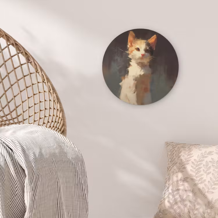 Kat - Geschilderd - Artistiek - Wit Akoestische PET Vilt - Rond klein -sfeer4