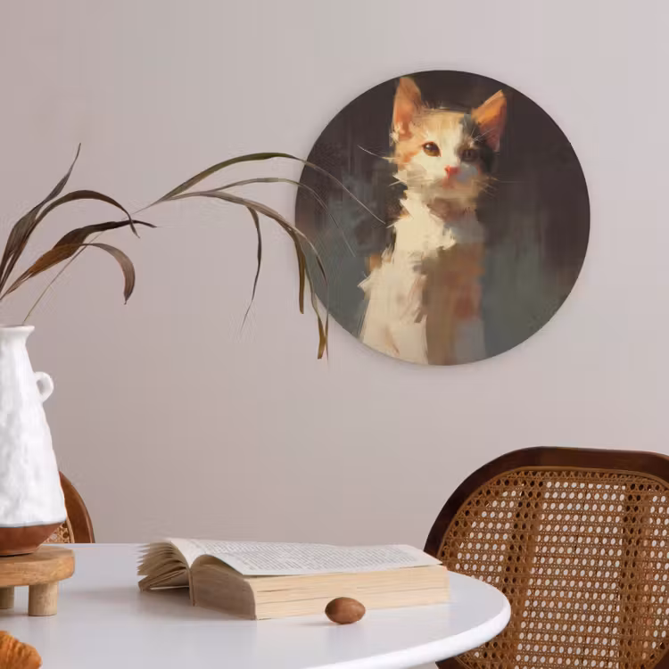 Kat - Geschilderd - Artistiek - Wit Akoestische PET Vilt - Rond klein -sfeer3