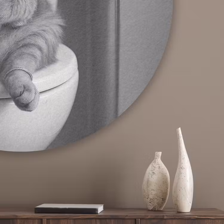 Kat - Telefoon - Toilet - Zwart - Wit Akoestische PET Vilt - Rond klein -sfeer5_closeup