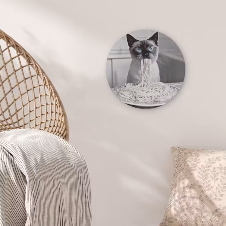 Kat - Siamees - Zwart Wit - Schattig - Dieren Akoestische PET Vilt - Rond klein -sfeer4